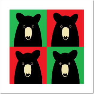 BLACK BEAR ON GREEN AND RED Posters and Art